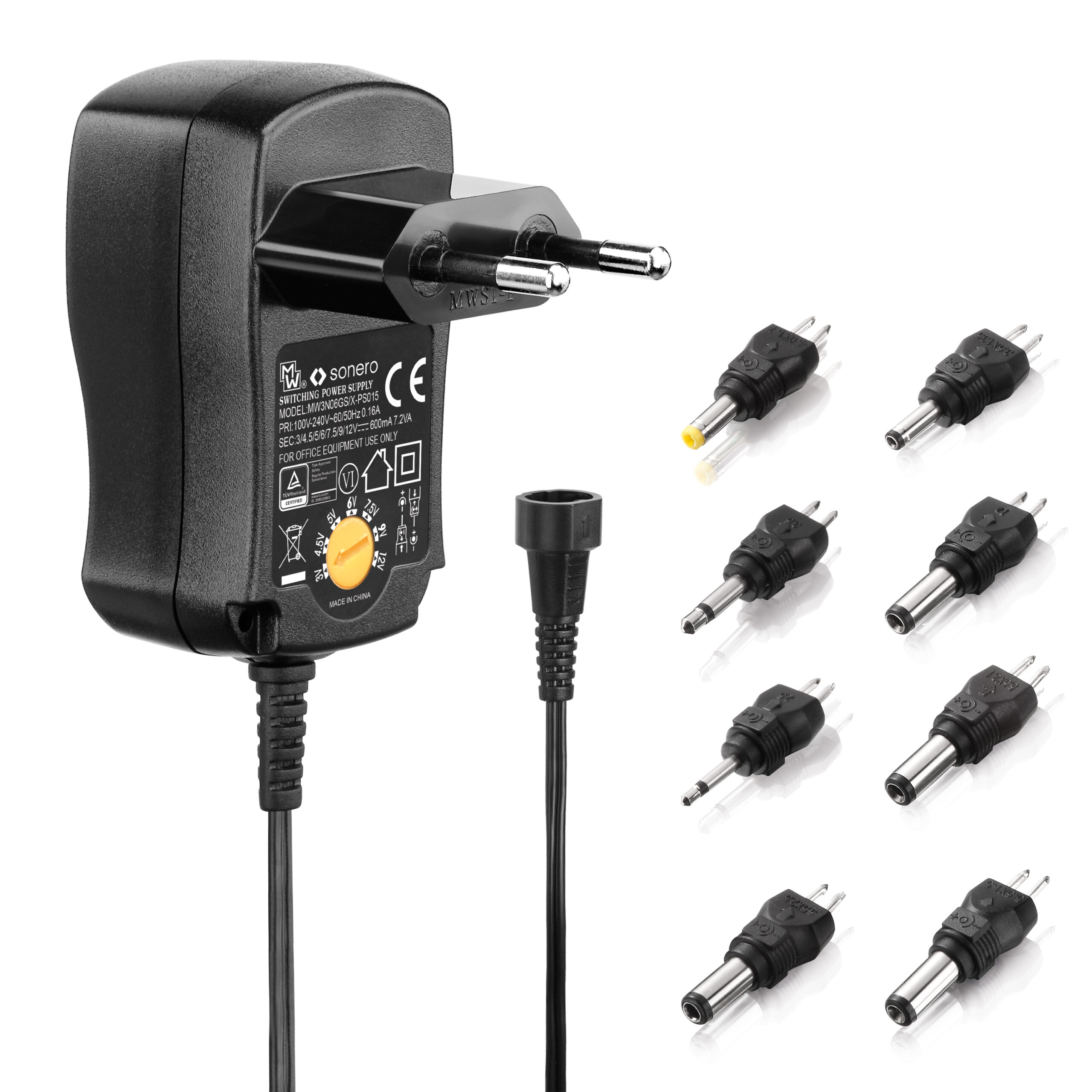 Universal Netzteil 600mA Steckernetzteil Netzgerät 3V-12V mit 8 Adaptern - 7,2W