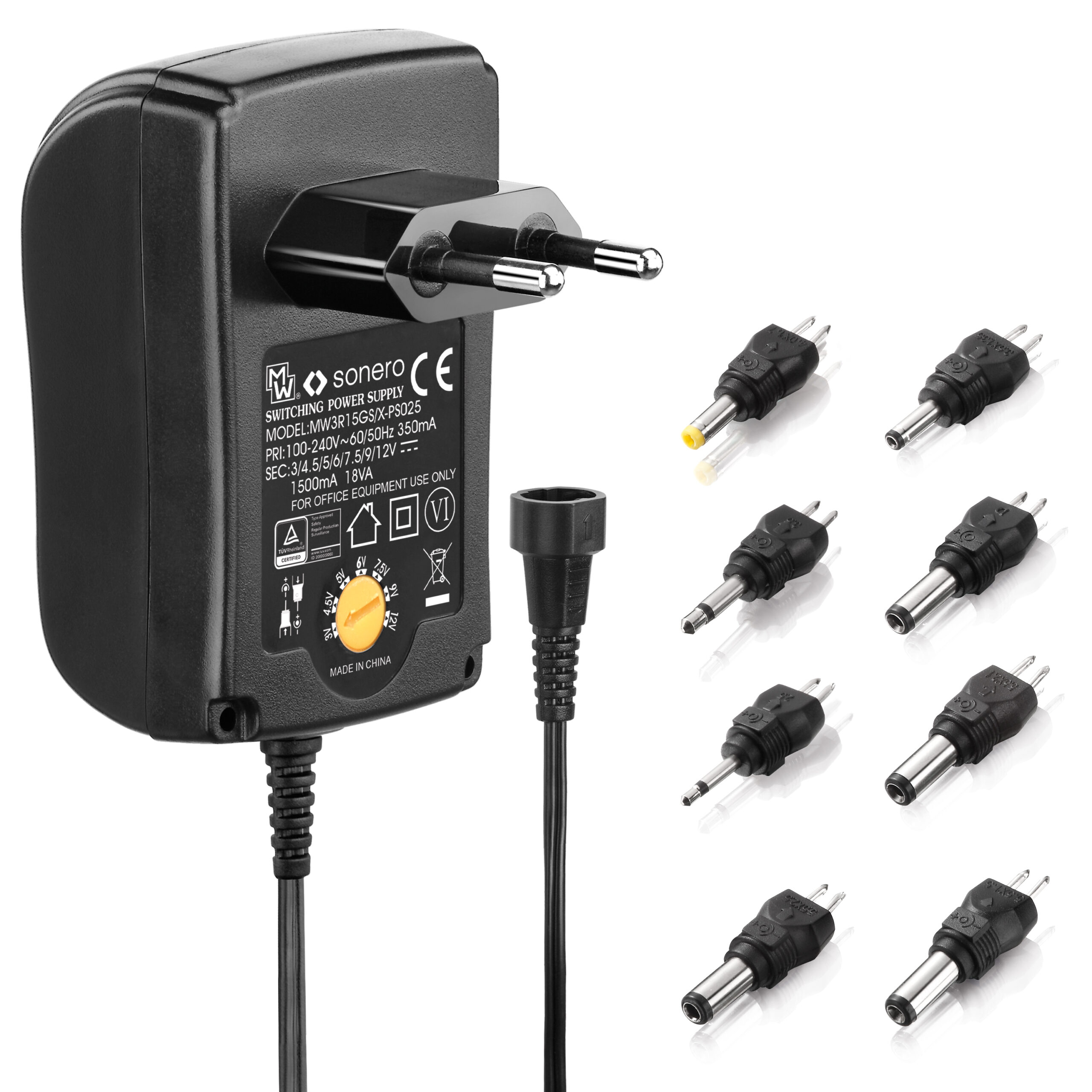 Universal Netzteil 1500mA Steckernetzteil Netzgerät 3V-12V mit 8 Adaptern - 18W
